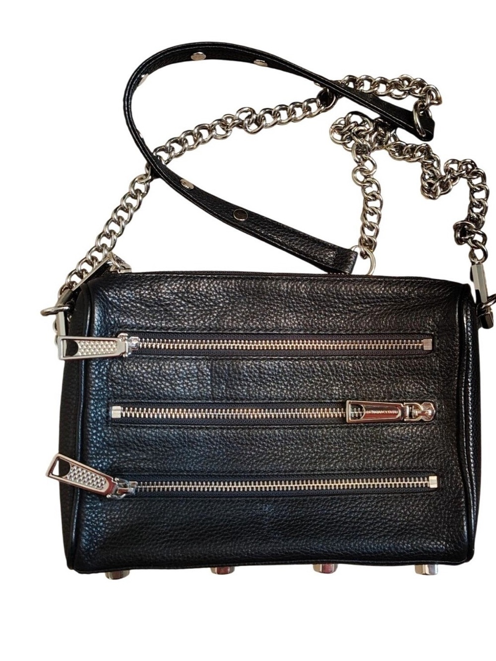 Rebecca Minkoff Black Leather Crossbody Bag with gold zippers